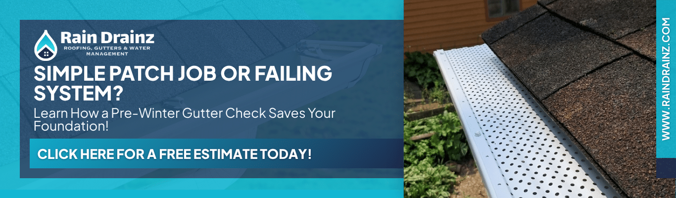 Rain Drainz estimate banner on winter care and how long do gutters last