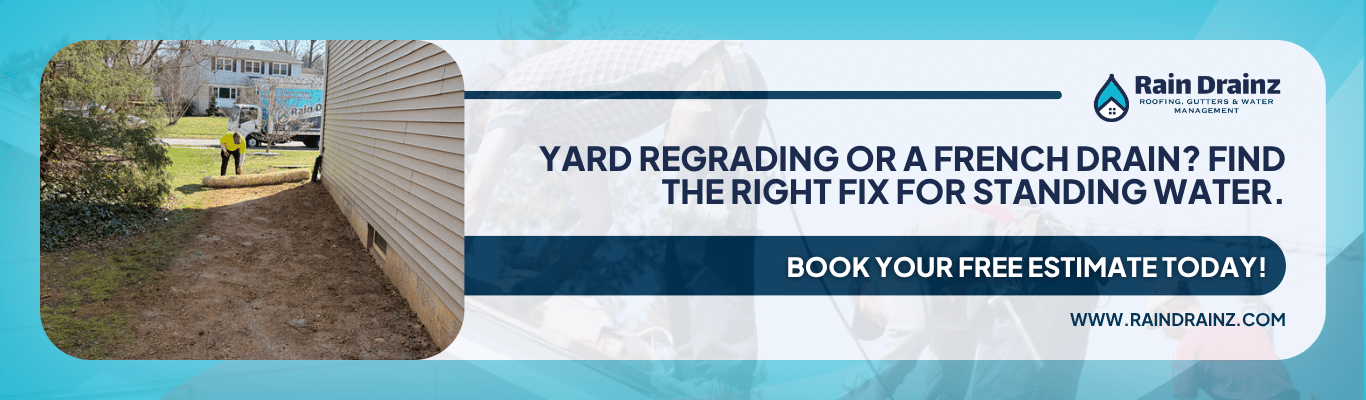 Banner to book an estimate and find out how much does it cost to regrade a yard