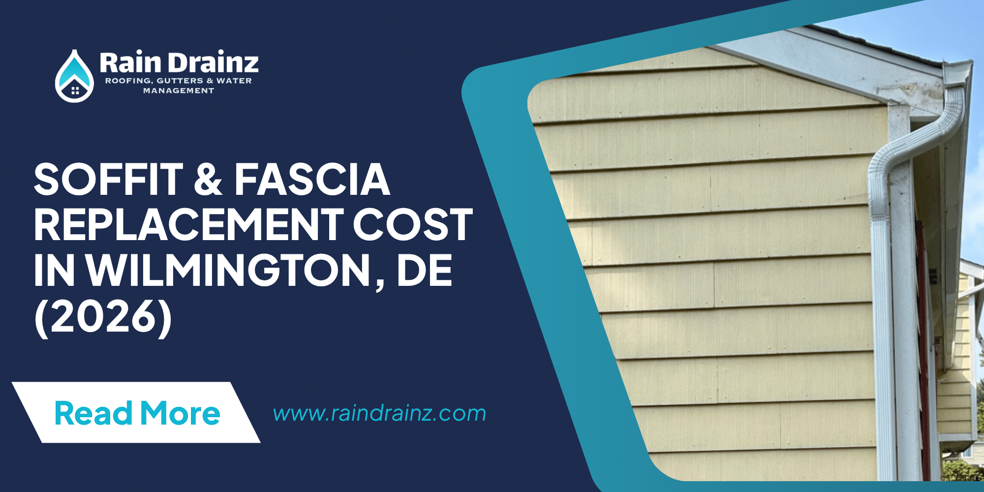 2026 guide to soffit replacement cost in Wilmington, DE, featuring a home's exterior roofline
